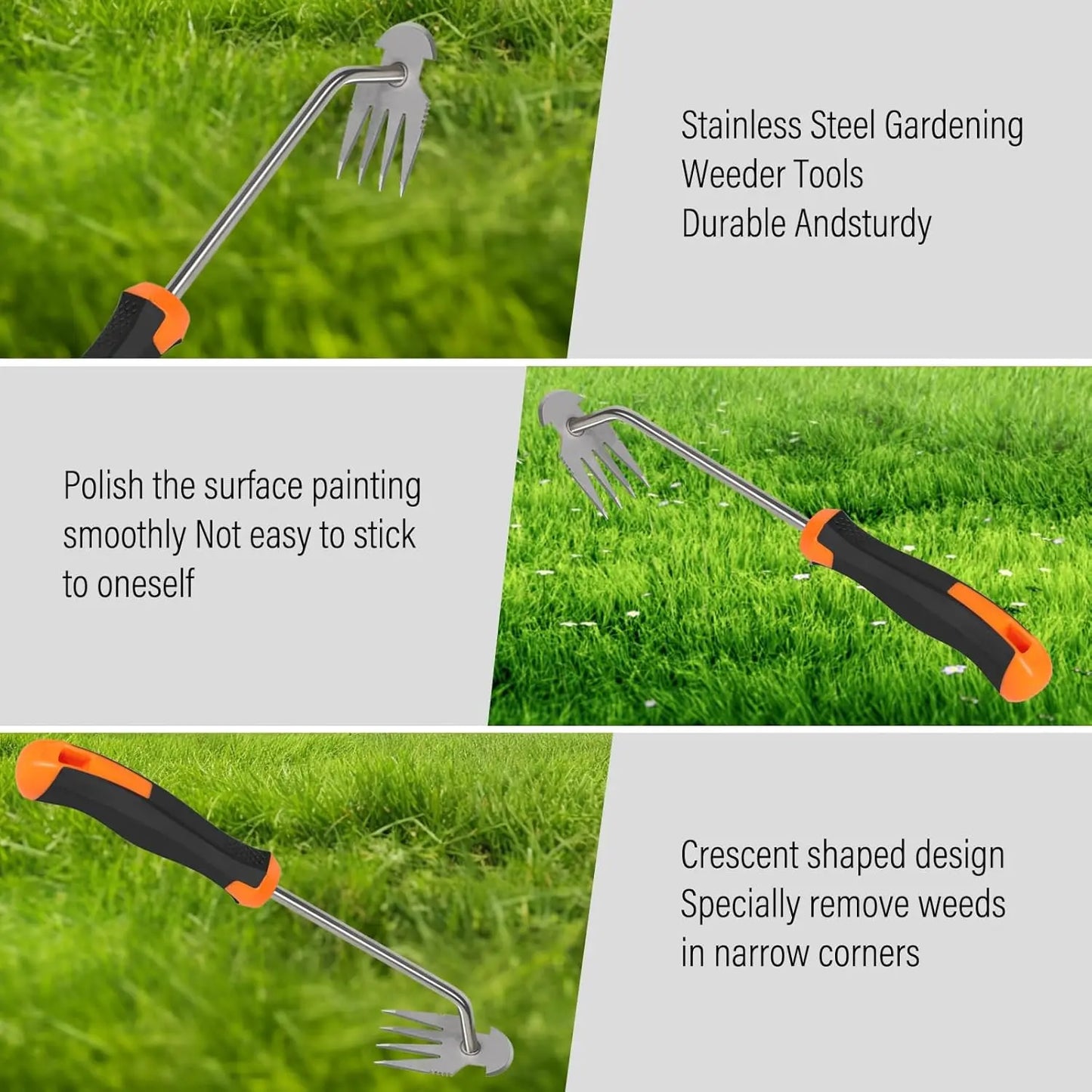 【Dealsforyoudays】Durable Stainless Steel Weeding Tool, Electroplated Grass Remover with Rubber Handle, Portable Uprooting Hand Tool for Garden