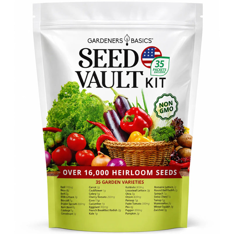 Vegetable Seed Vault Kit - 35 Variety Pack for Home Growing & Planting Survival Seeds Heirloom Vegetable Mix Great Gardening Gift for Any Home Garden
