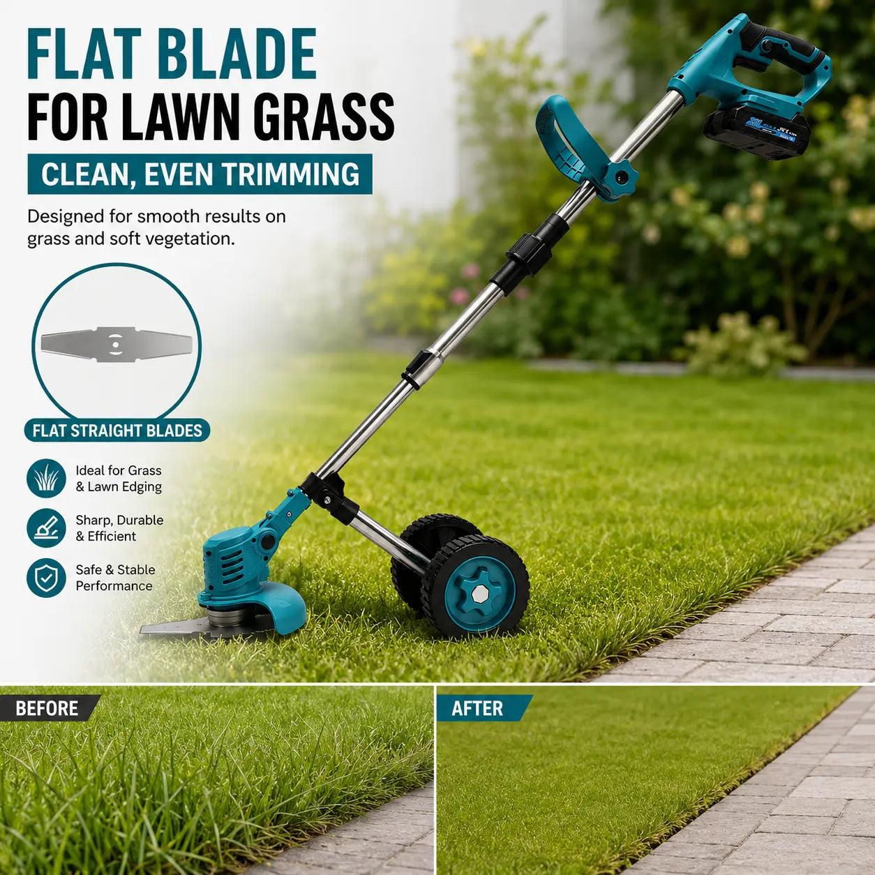 3-In-1 Cordless Weed Wacker, Grass Trimmer, and Lawn Edger Trimmer & Brush Cutter with Wheels, 21V Cordless Weed Wacker with 2 High-Capacity Batteries, Adjustable Lightweight Weed Eater with Multi-Blades, Lawn Care,Women-Friendly