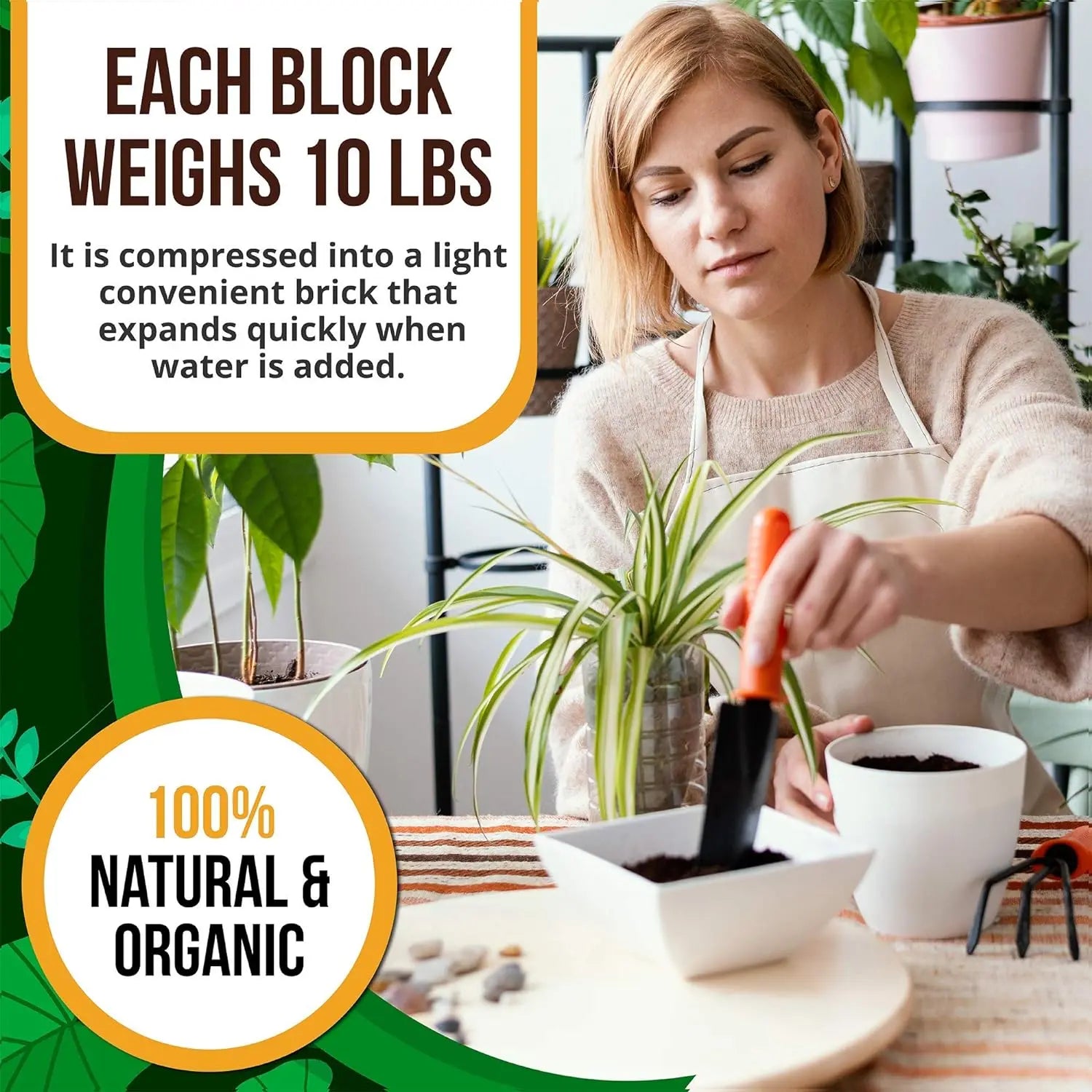 10Lb Coconut Coir Brick Organic Potting Soil Substrate Expands in Water Ph-Adjusted for Indoor Plants Premium Garden Supplies Eco-Friendly