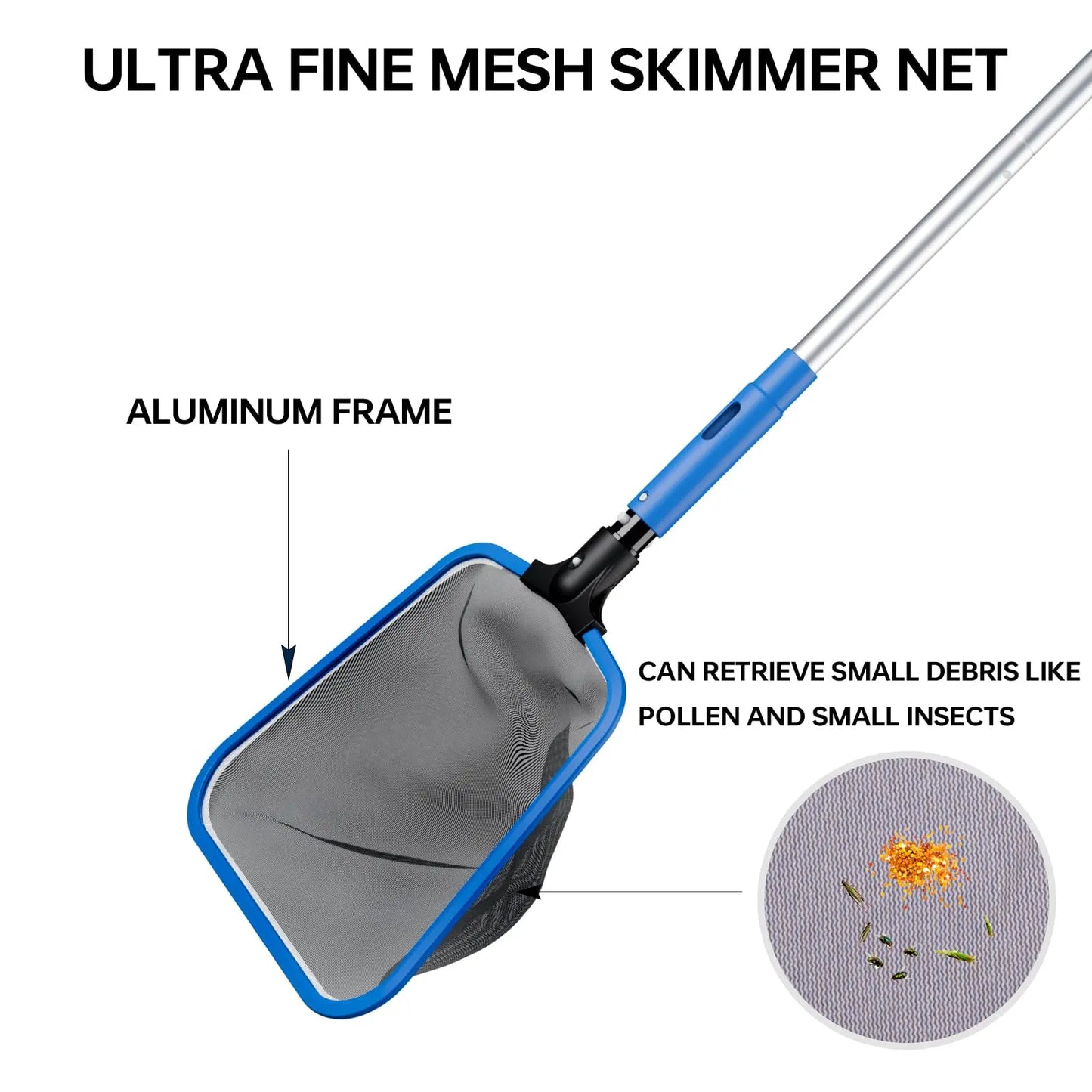 Sepetrel Complete Adjustable Aluminum Pool Maintenance Kit with 70" Pole, Fine Mesh Leaf Skimmer Net, and 12" Brush - Ideal for Above Ground Pools, Spas, and Hot Tubs