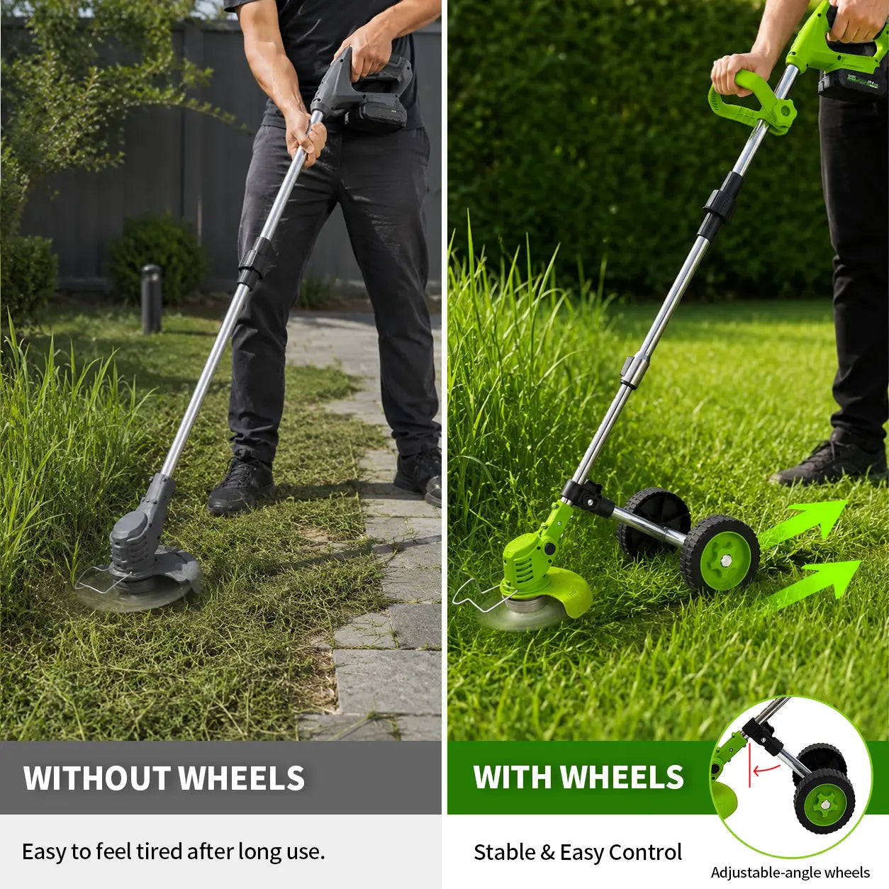 3-In-1 Cordless Weed Wacker, Grass Trimmer, and Lawn Edger Trimmer & Brush Cutter with Wheels, 21V Cordless Weed Wacker with 2 High-Capacity Batteries, Adjustable Lightweight Weed Eater with Multi-Blades, Lawn Care,Women-Friendly