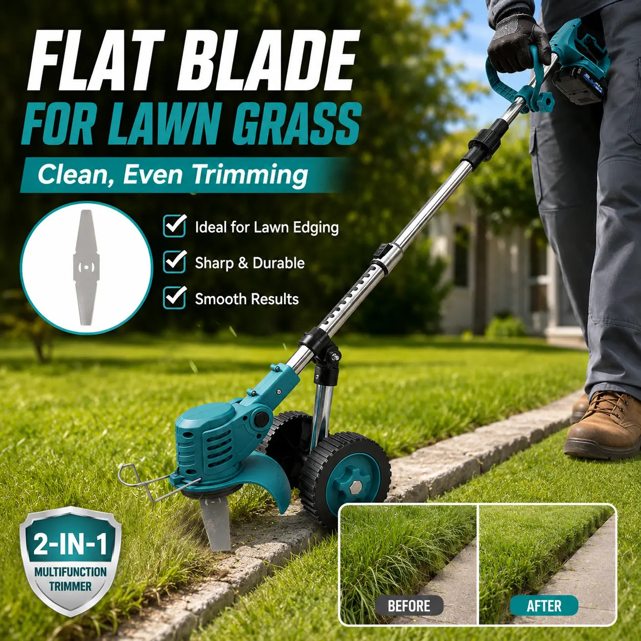 3-In-1 Cordless Weed Wacker, Grass Trimmer, and Lawn Edger Trimmer & Brush Cutter with Wheels, 21V Cordless Weed Wacker with 2 High-Capacity Batteries, Adjustable Lightweight Weed Eater with Multi-Blades, Lawn Care,Women-Friendly