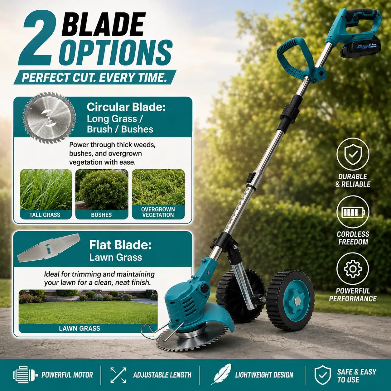3-In-1 Cordless Weed Wacker, Grass Trimmer, and Lawn Edger Trimmer & Brush Cutter with Wheels, 21V Cordless Weed Wacker with 2 High-Capacity Batteries, Adjustable Lightweight Weed Eater with Multi-Blades, Lawn Care,Women-Friendly
