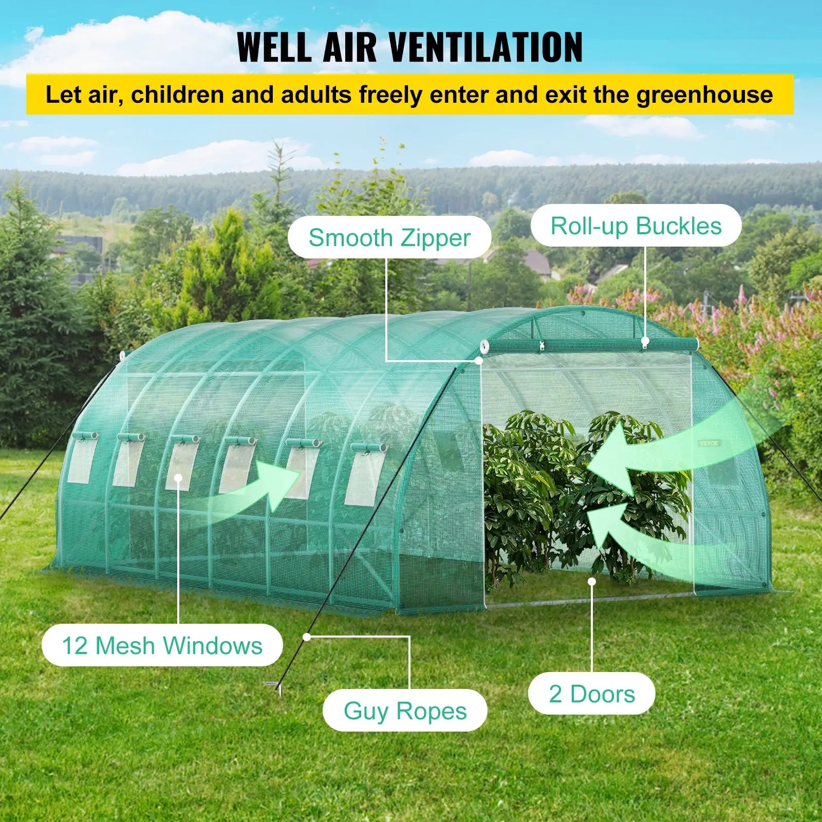 【Fathersdaygift】Vevor Walk-In Tunnel Greenhouse Portable Hot Housemax. 20 X 10 X 7 Ftgalvanized Steel Hoops3 Top Beams2 Zippered Doorsdiagonal Poles, Tunnel Enclosure Houses,Campingessentials,Outdoorfurnitureset,Campinggear