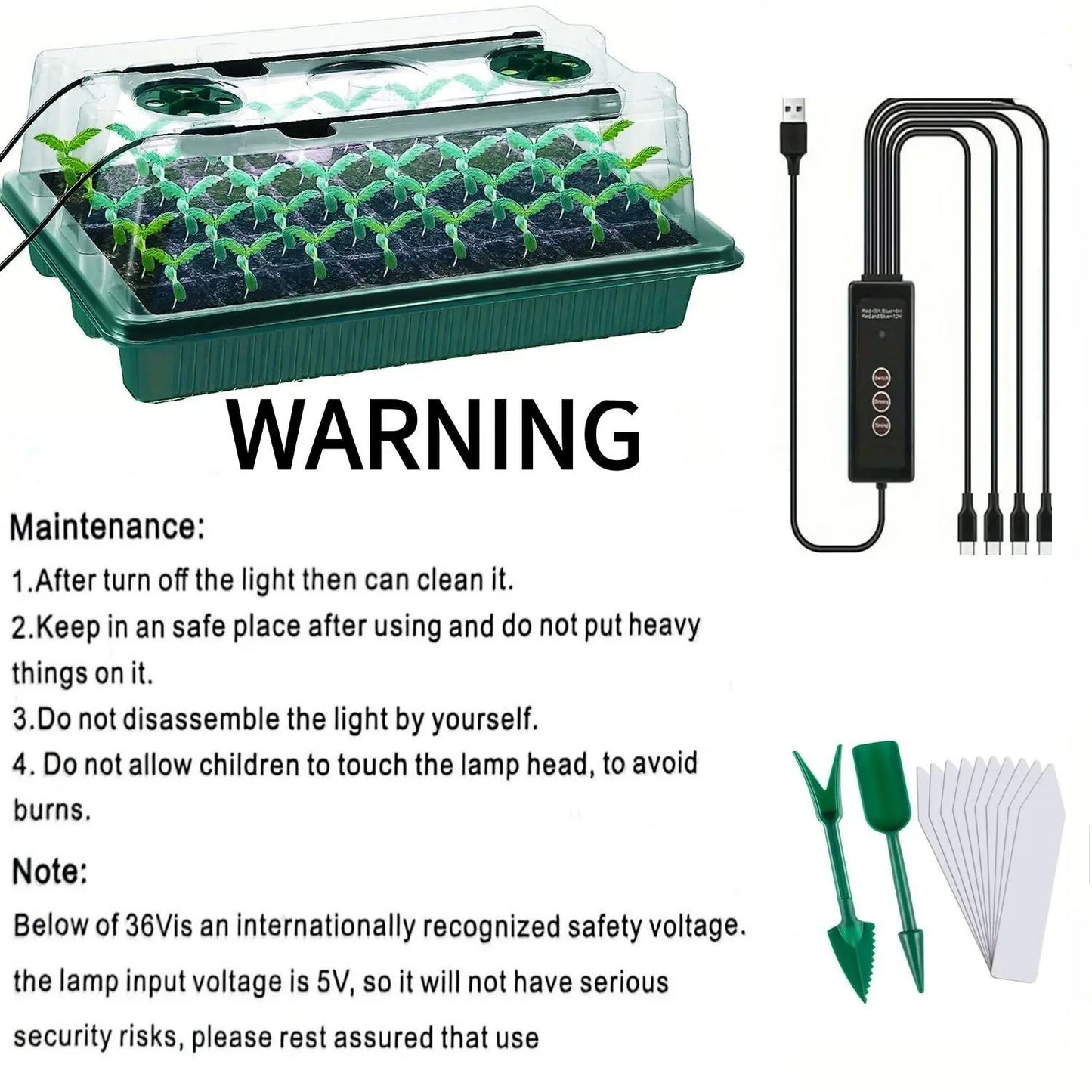 2-Pack Seed Germination Tray Set, Rechargeable Seedling Starter Tray with LED Grow Lights for Greenhouse, Garden Plant Growth, Ideal Gift for Gardeners, Garden Plant Supplies #GLOBAL PICKS