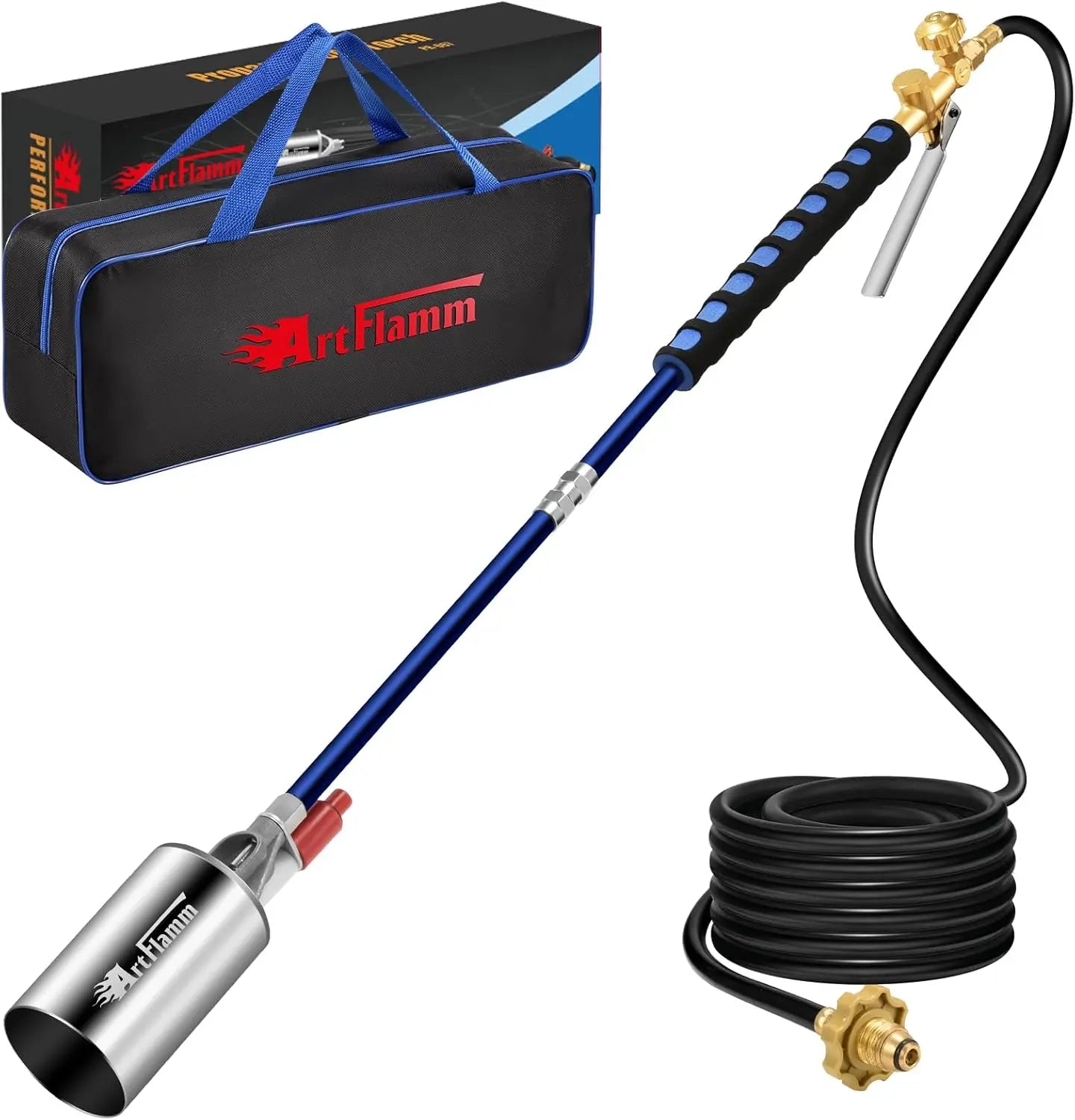 【Dealsforyoudays】Artflamm Springtok Propane Torch Weed Burner Kit with Storage Bag, Weed Torch with 10 FT Hose, Self Igniter Weed Flame Torch for Fire Pit, Roofing(Propane Tank Not Included)