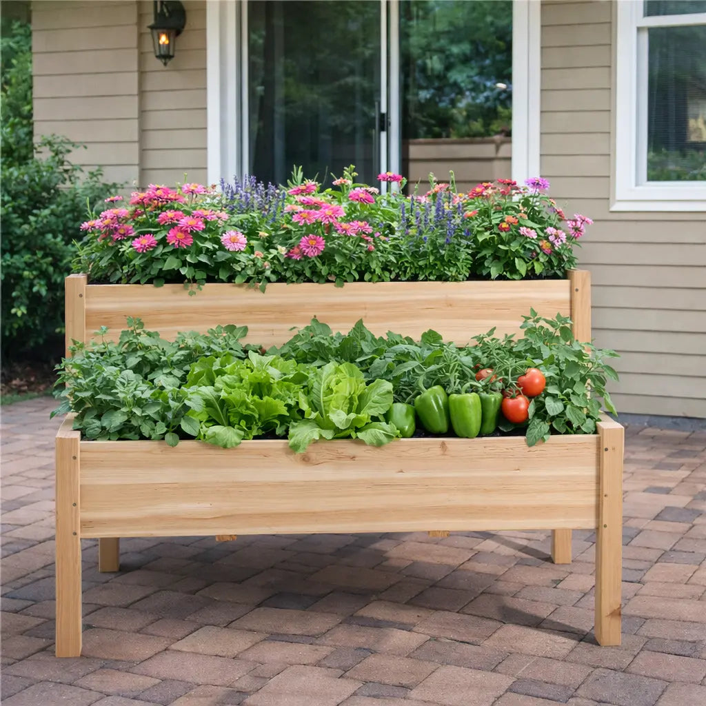 【Extra Large】Yaheetech 2-Tier Wooden Raised Garden Bed, Elevated Planter Box for Vegetables and Herbs, Patio Balcony Backyard