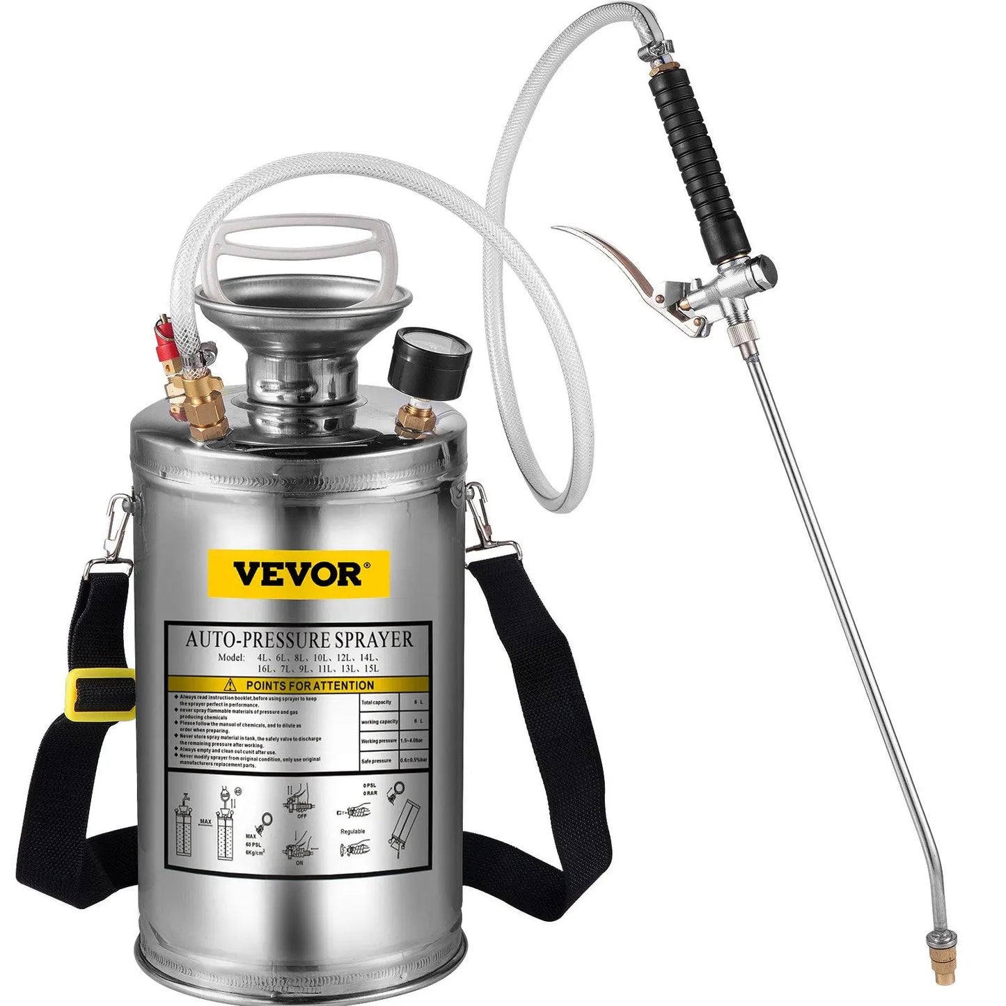 【Fathersdaygift】Vevor Stainless Steel Sprayer, Set with Wand& Handle& Reinforced Hose, Hand Pump Sprayer with Pressure Gauge&Safety Valve, Adjustable Nozzle Suitable for Gardening& Sanitizing VEVOR Super Brand Day