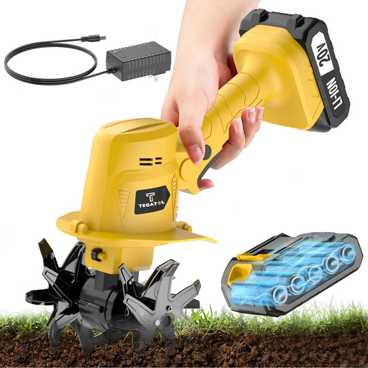 【Fathersdaygift】20V Cordless Electric Tiller, Handheld Mini Garden Cultivator, 235RPM Soil Tiller for Weeding, Soil Loosening, Tilling & Garden Landscaping, 5-Inch Width, 4-Inch Depth