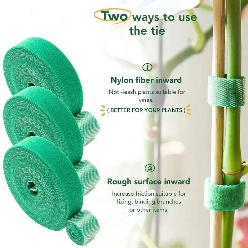 Green Garden Plant Ties Roll, Reusable Hook Loop Plant Support Tape for Tomatoes, Vines & Climbing Plants, Nylon Garden Twine for Bamboo Stakes, Outdoor Garden Supplies & Accessories Summerwins
