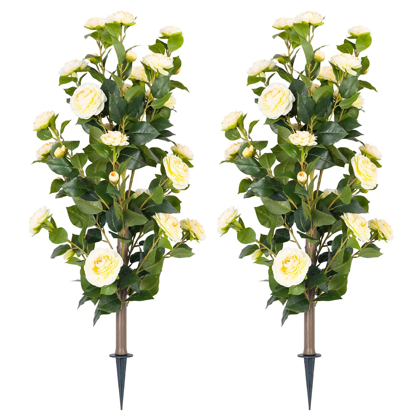 35" Realistic Artificial Camellia Tree, 2 Pcs No Fading Fake Flower Shrub, Weather Resistant Artificial Plants for Bedroom Patio Wedding Home Decoration, Best Housewarming Present