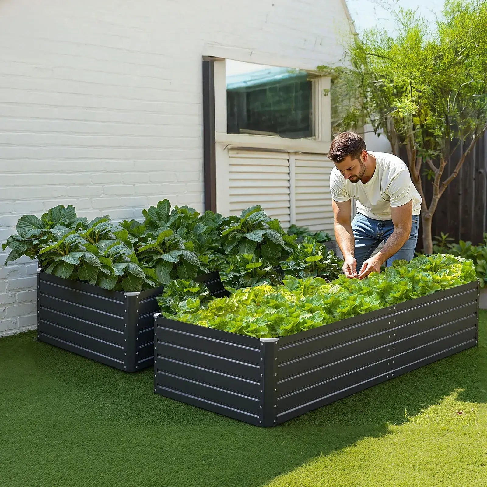 【Dealsforyoudays】Vevor Galvalume Metal Raised Garden Bedgray Outdoor Planter Box with Open Bottom Designlarge Raised Garden Beds for Growing Vegetablesflowers, Garden Boxes Outdoor Raised, Planting Container