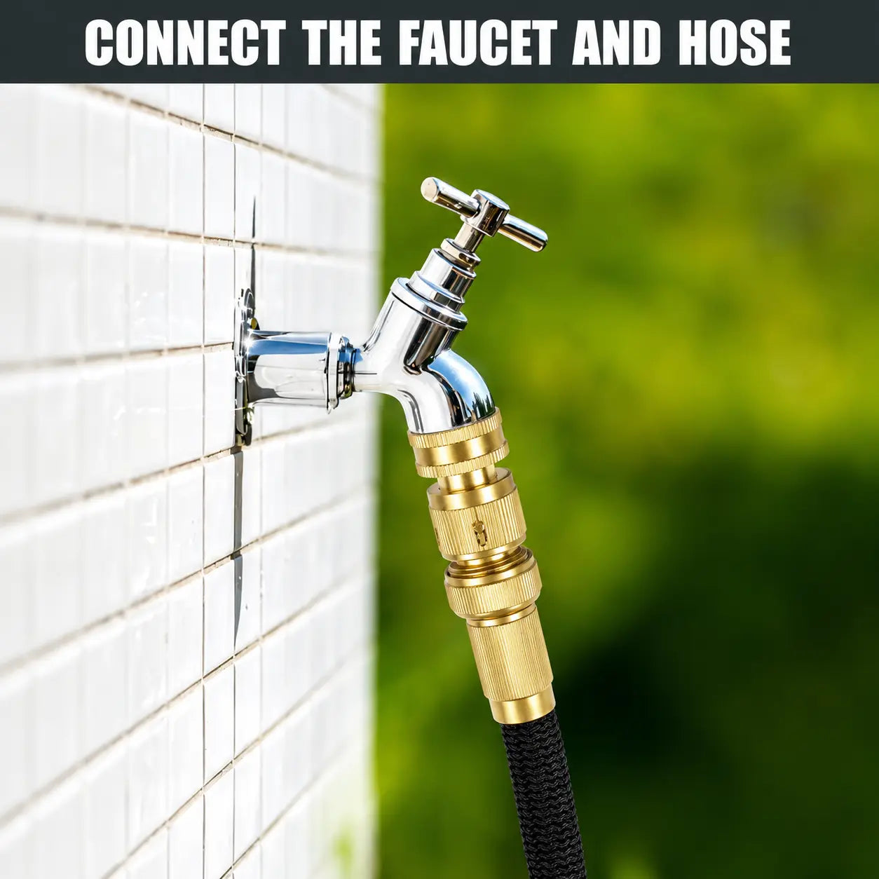 Garden Hose Quick Connector, 1 PCS Solid Brass 3/4 Inch GHT Thread Fitting(No Sprayer), No-Leak Water Hose Female & Male Adapter, Garden Hose Connectors