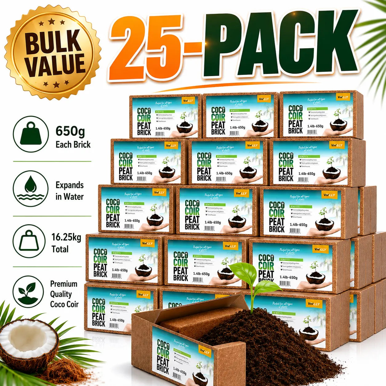 10Lb Coconut Coir Brick Organic Potting Soil Substrate Expands in Water Ph-Adjusted for Indoor Plants Premium Garden Supplies Eco-Friendly