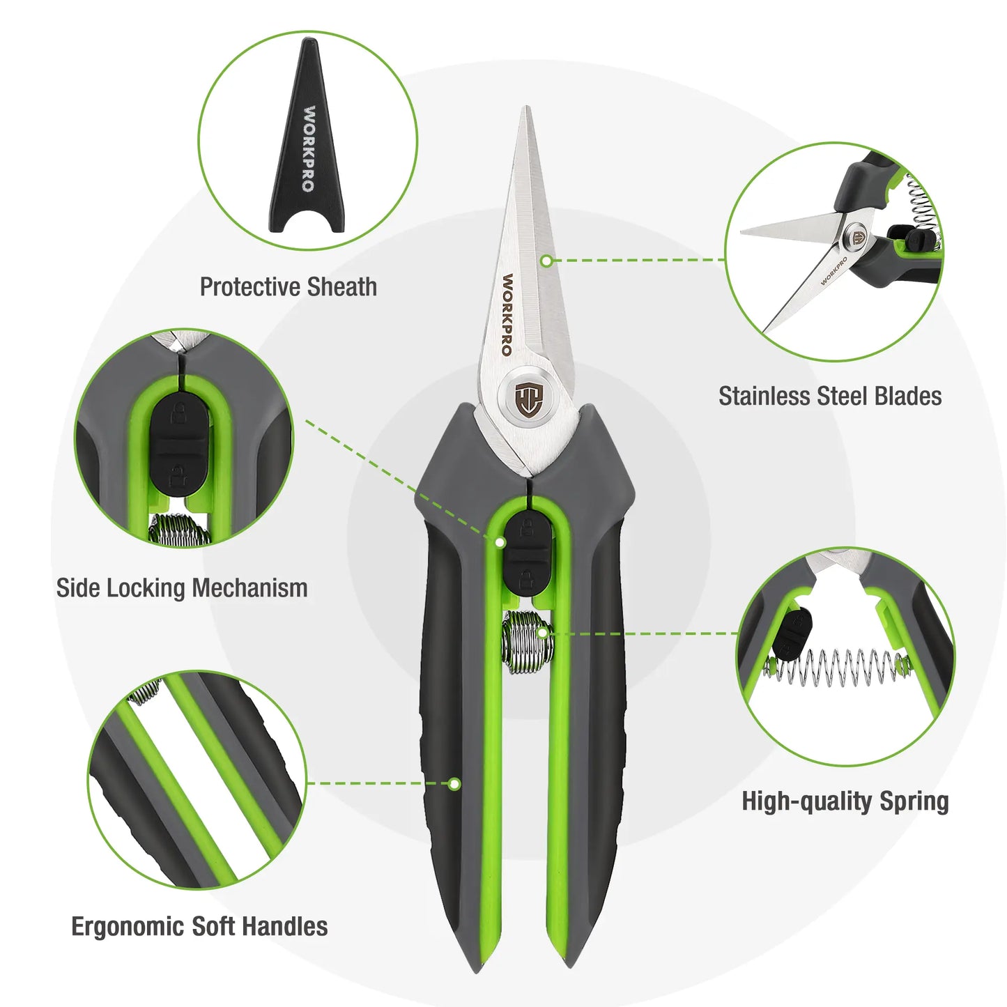 WORKPRO Premium Bypass Pruning Shears and Garden Scissors - High-Quality Hand Tools for Cutting Flowers, Trimming Plants, and Picking Fruits