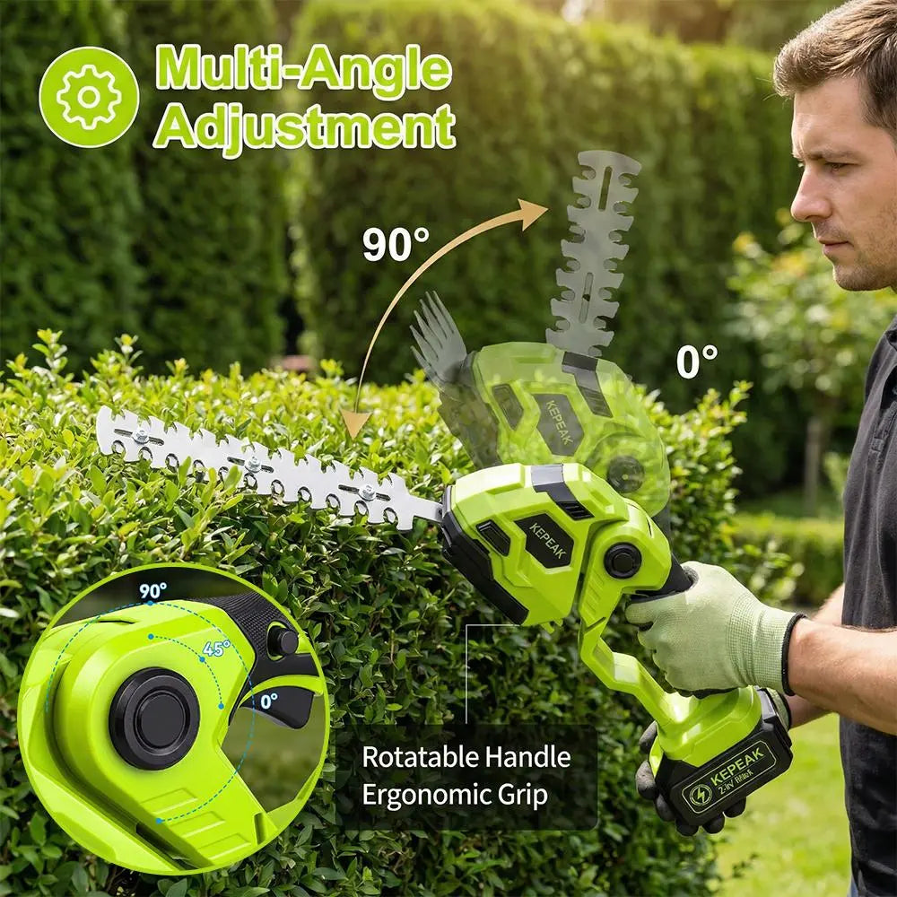 【Dealsforyou】Cordless Hedge Trimmer 21V with Battery and Charger, 220Mm Electric Bush Trimmer, Portable Garden Shrub Trimmer with Storage Bag