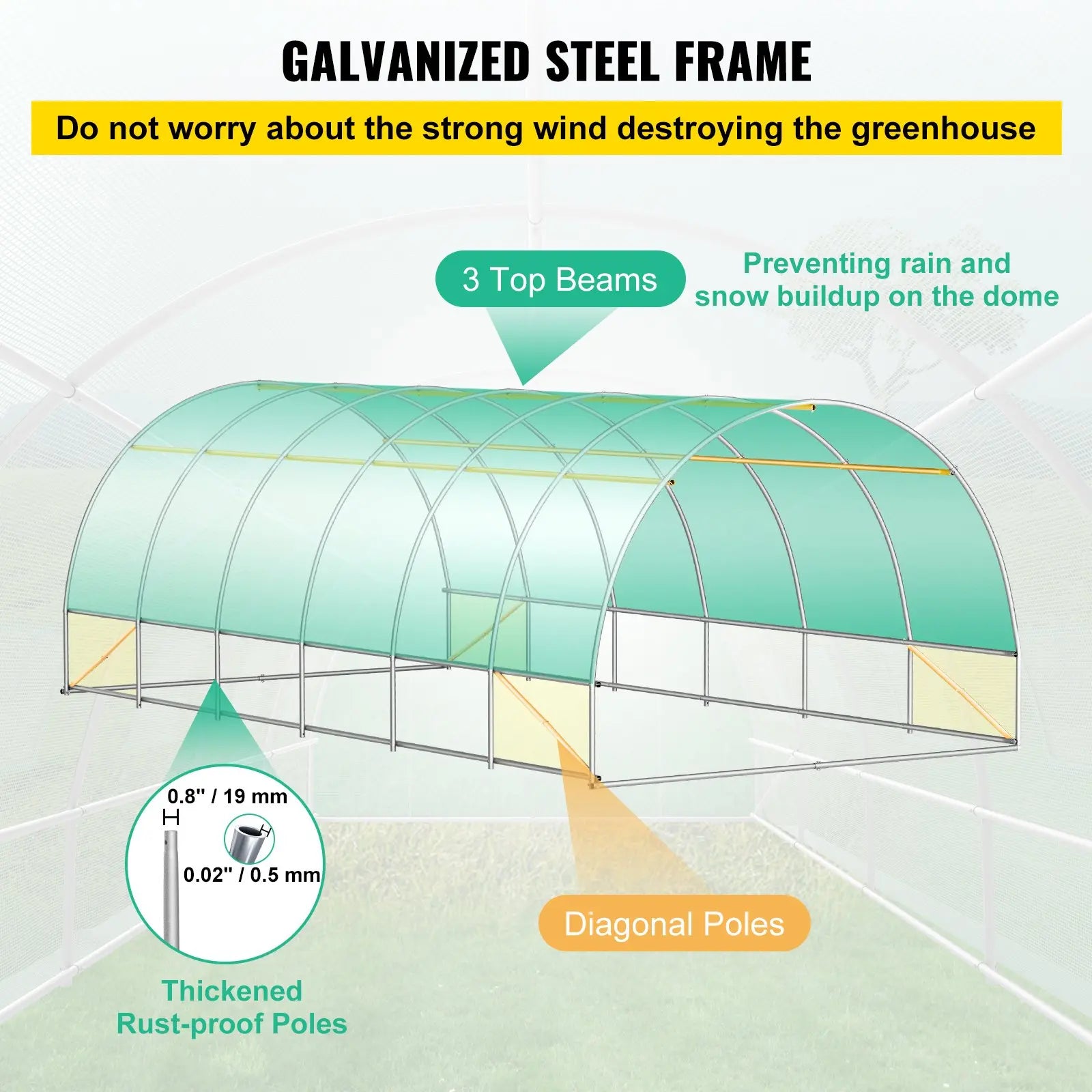【Fathersdaygift】Vevor Walk-In Tunnel Greenhouse Portable Hot Housemax. 20 X 10 X 7 Ftgalvanized Steel Hoops3 Top Beams2 Zippered Doorsdiagonal Poles, Tunnel Enclosure Houses,Campingessentials,Outdoorfurnitureset,Campinggear