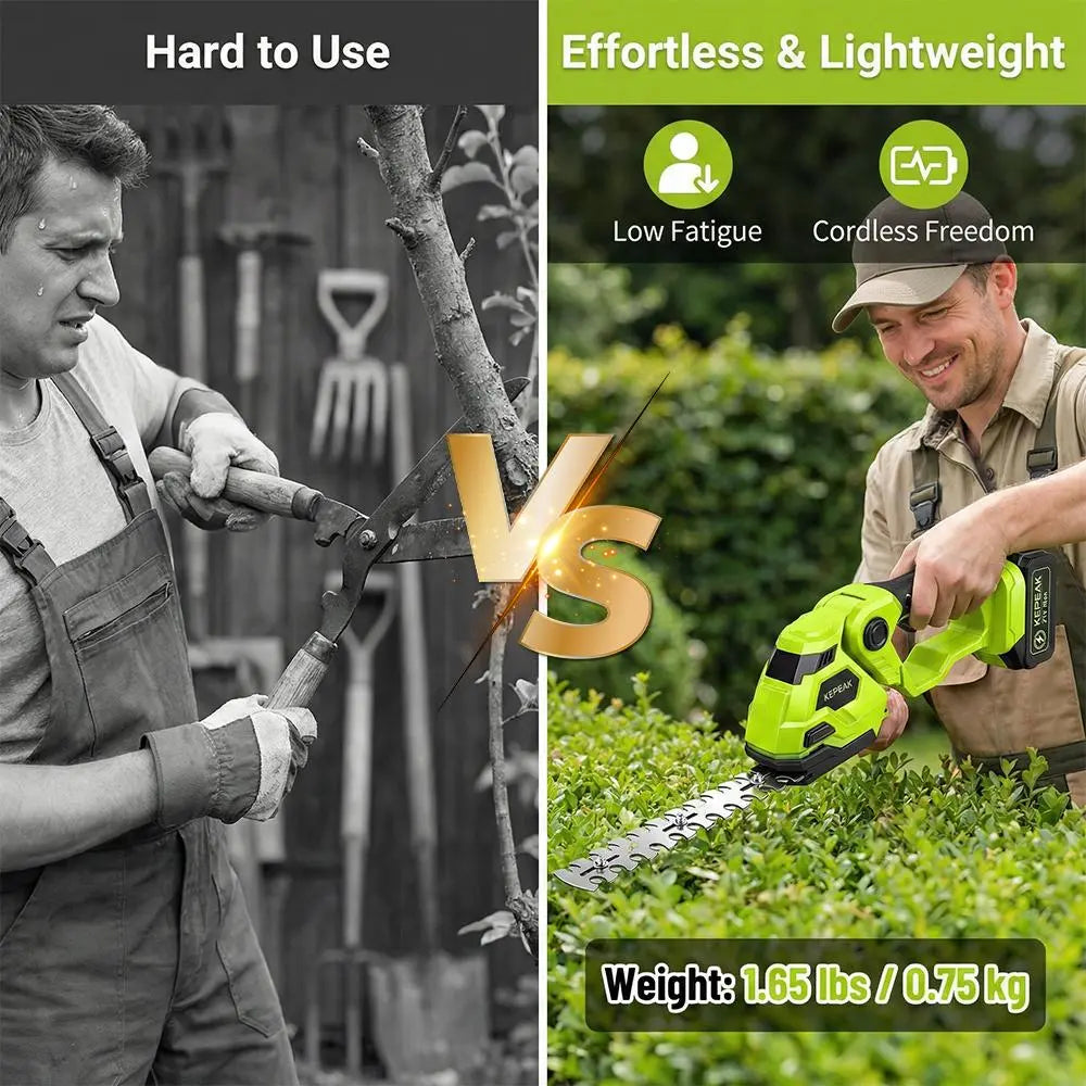 【Dealsforyou】Cordless Hedge Trimmer 21V with Battery and Charger, 220Mm Electric Bush Trimmer, Portable Garden Shrub Trimmer with Storage Bag