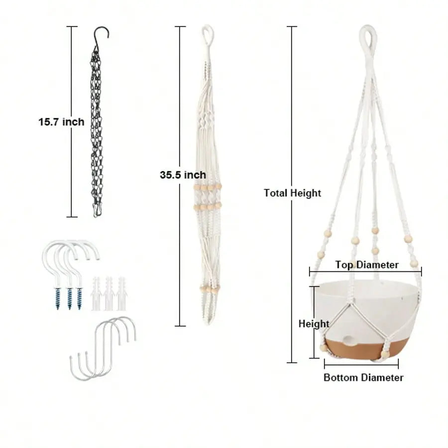 3 Pack Hanging Planters for Indoor Plants, 10 + 10 + 8 Inch Self-Watering Hanging Plant Pot, Macrame Plant Hanger with Pot, Ceiling Hooks, Removable Saucer and Drainage Holes for Garden Home