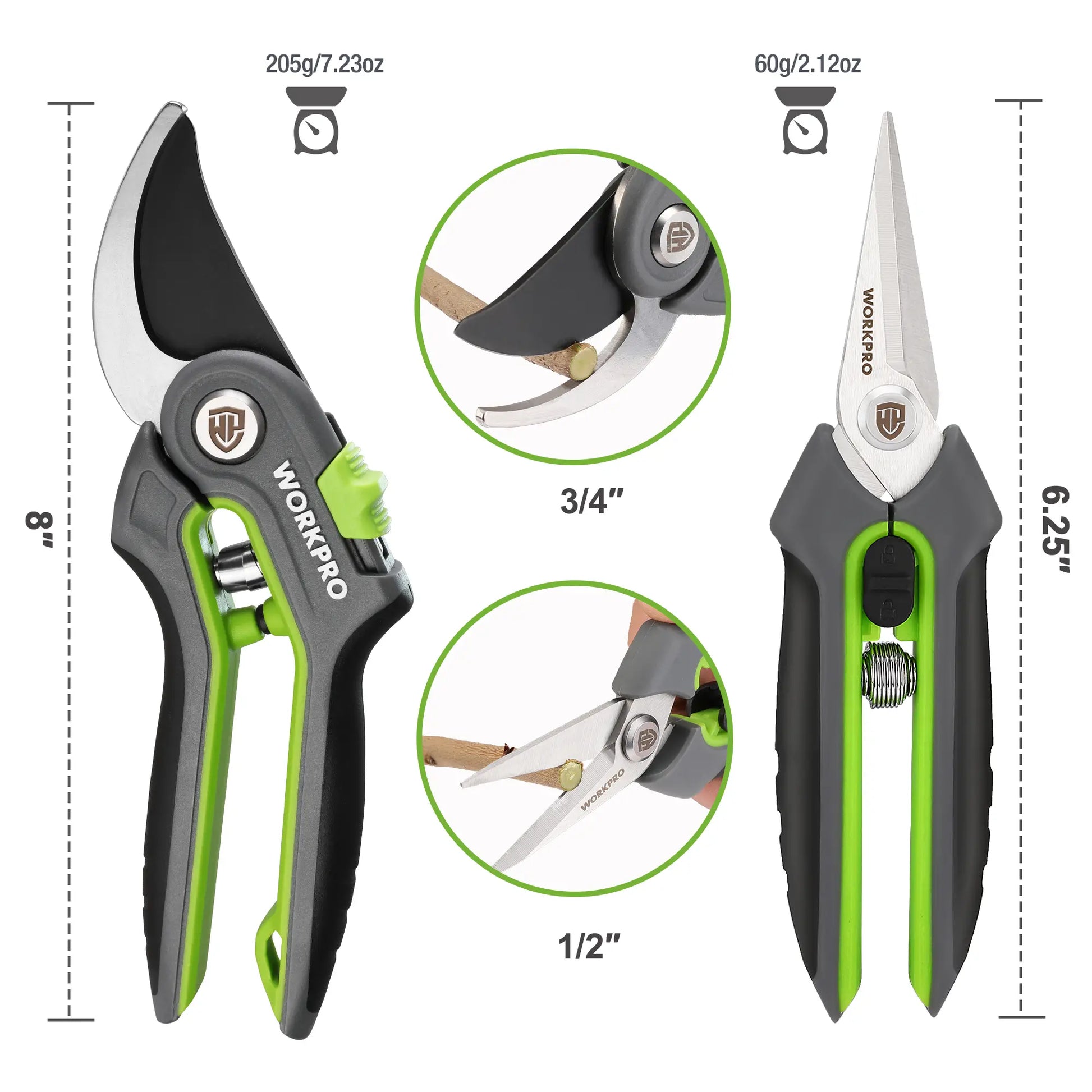WORKPRO Premium Bypass Pruning Shears and Garden Scissors - High-Quality Hand Tools for Cutting Flowers, Trimming Plants, and Picking Fruits