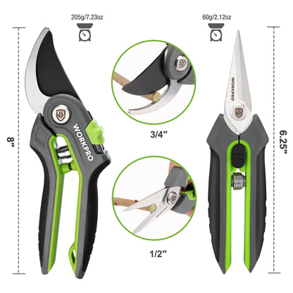 WORKPRO Premium Bypass Pruning Shears and Garden Scissors - High-Quality Hand Tools for Cutting Flowers, Trimming Plants, and Picking Fruits