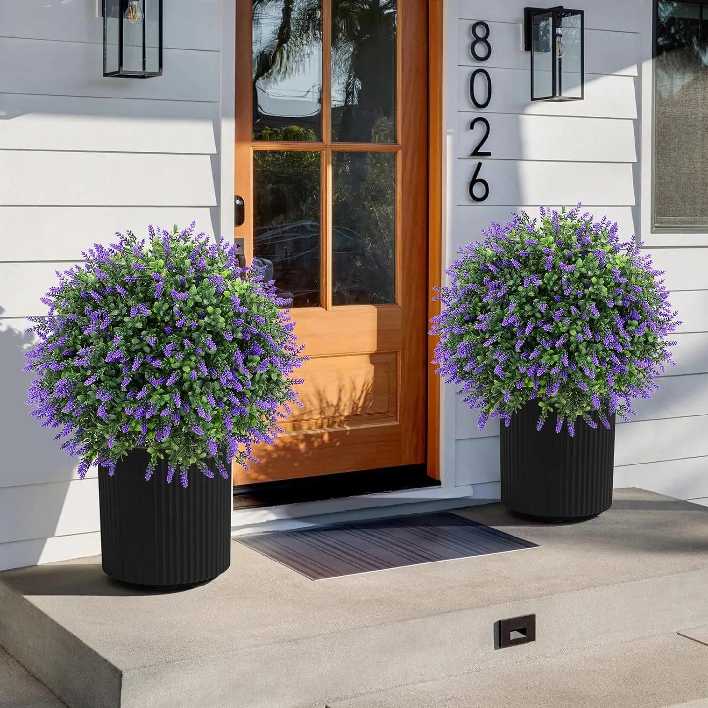 Artificial Boxwood Topiary Balls with Lavender – 24" Set of 2 Faux Shrub Bushes UV Resistant Faux Outdoor Plants for Indoor Porch Front Door, Evergreen Trees Faux Plant with Ground Spike, Mother'S Day Gifts Summerwins