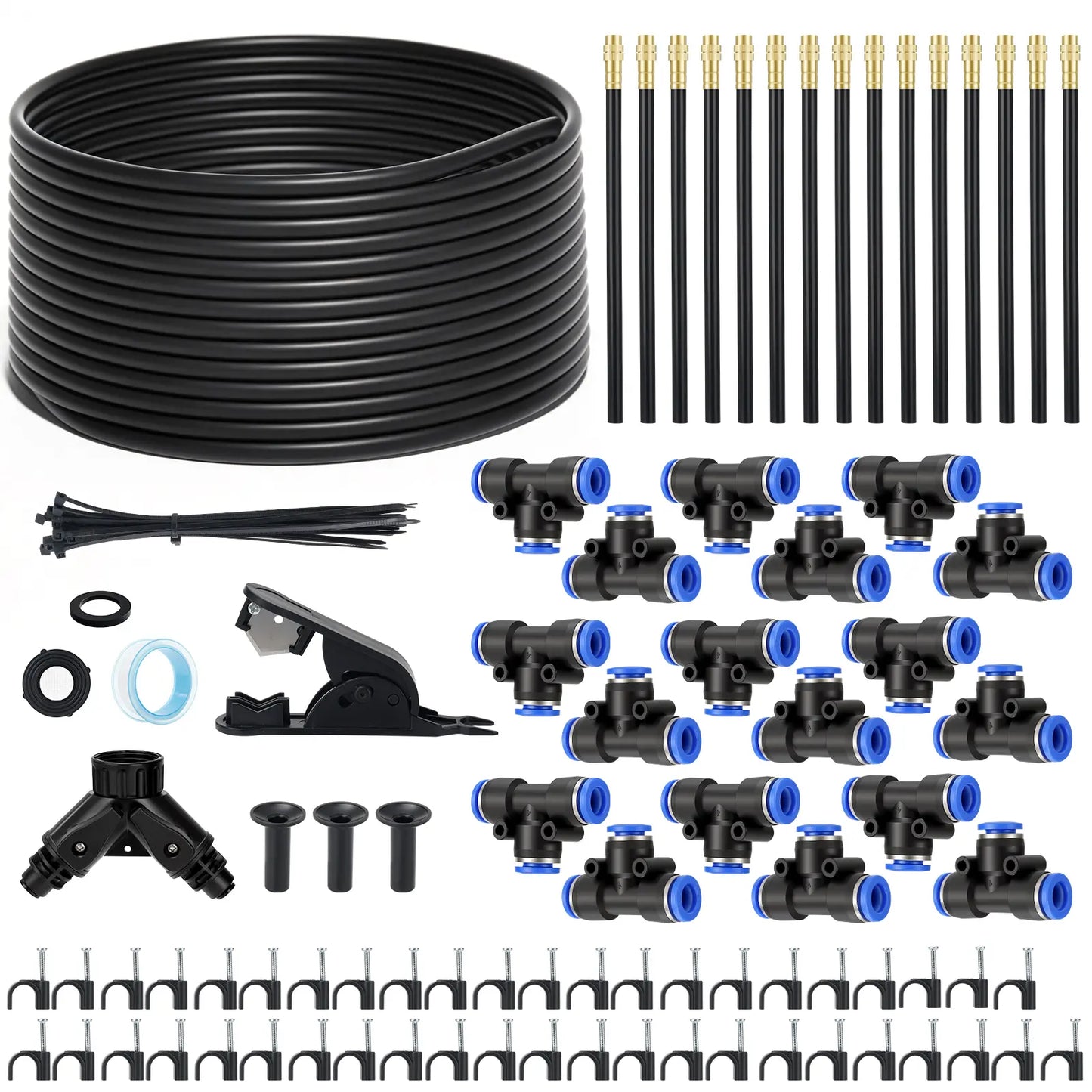 Drip Irrigation System 100FT 5/16", Upgrade Garden Sprinkler Kit with 25PCS 360° Adjustable Copper Nozzles, Automatic Misting Watering System for Raised Beds, Greenhouse, Lawn, Patio, Yard & Potted Plants