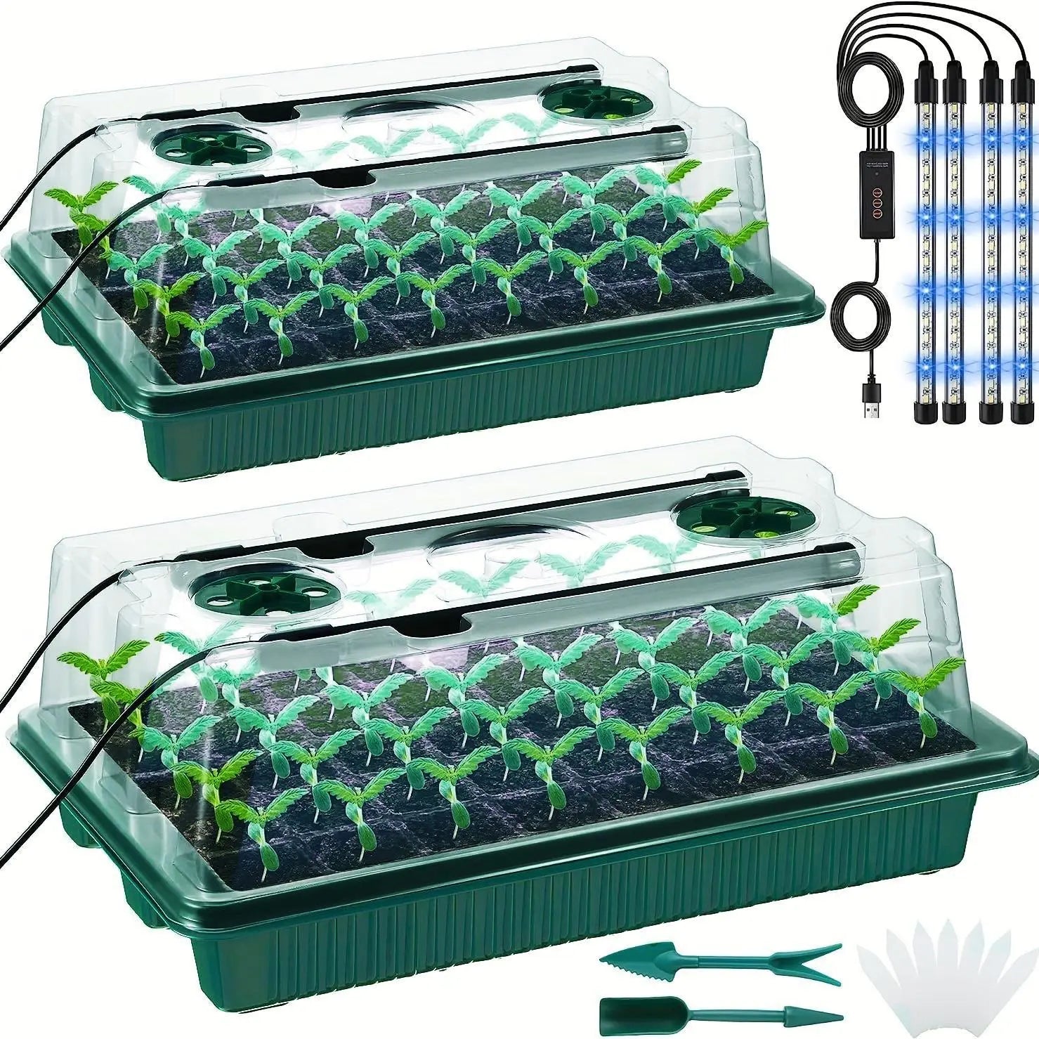 2-Pack Seed Germination Tray Set, Rechargeable Seedling Starter Tray with LED Grow Lights for Greenhouse, Garden Plant Growth, Ideal Gift for Gardeners, Garden Plant Supplies #GLOBAL PICKS