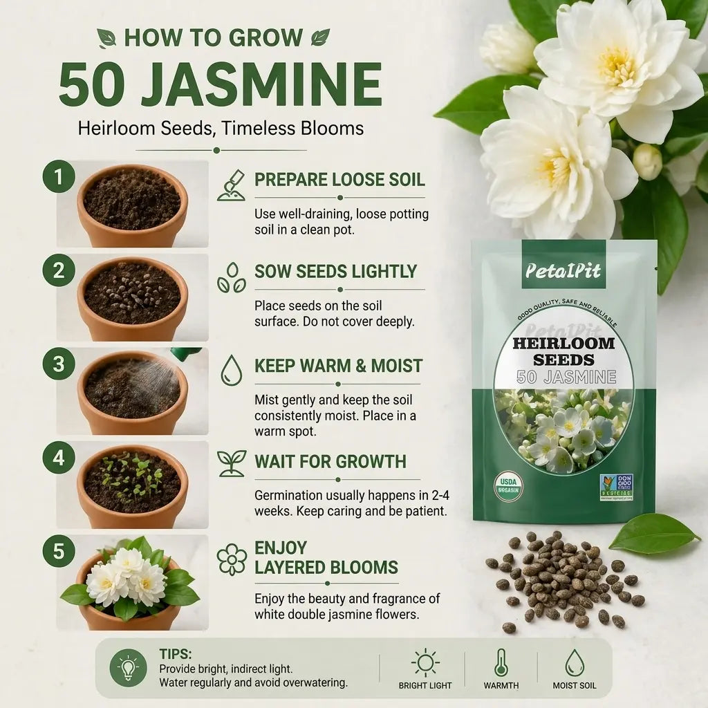 For 50 Non-Gmo Climbing Silver Jasmine Seeds - Aromatic Evergreen, Ideal Decor Choice for Garden & Balcony