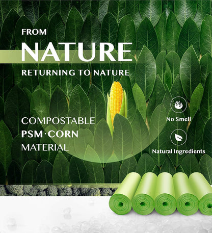 Compostable 13-Gallon Tall Kitchen Trash Bags - 80 Count Unscented Waste Liners for Bathroom, Home, Bedroom, and Office (5 Rolls, Green)