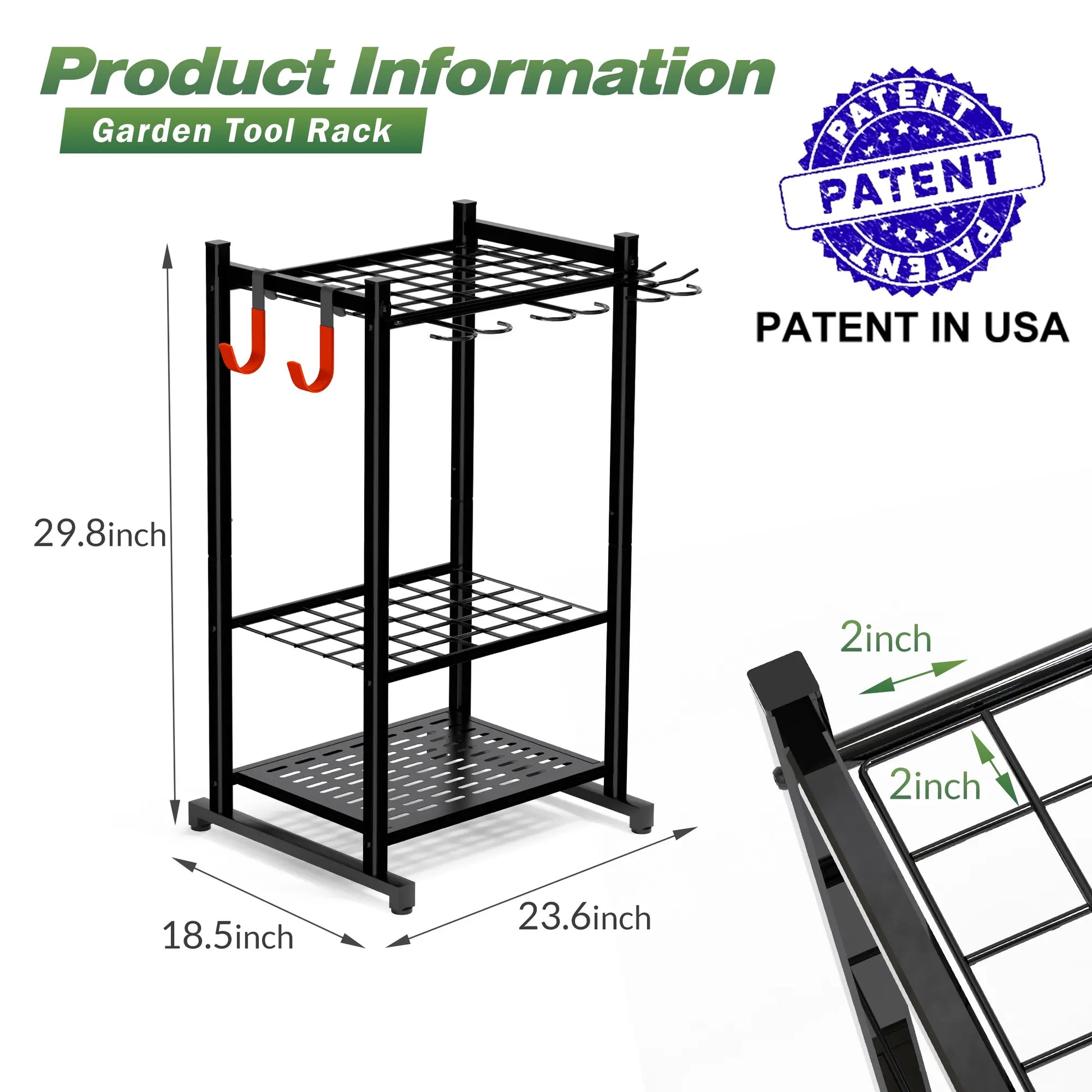 Sttoraboks Garden Tool Organizer, Yard Tool Rack for Garage Organization and Storage, Heavy Duty Steel Tool Holder, Garden Tool Stand for Shed, Basement, Outdoor