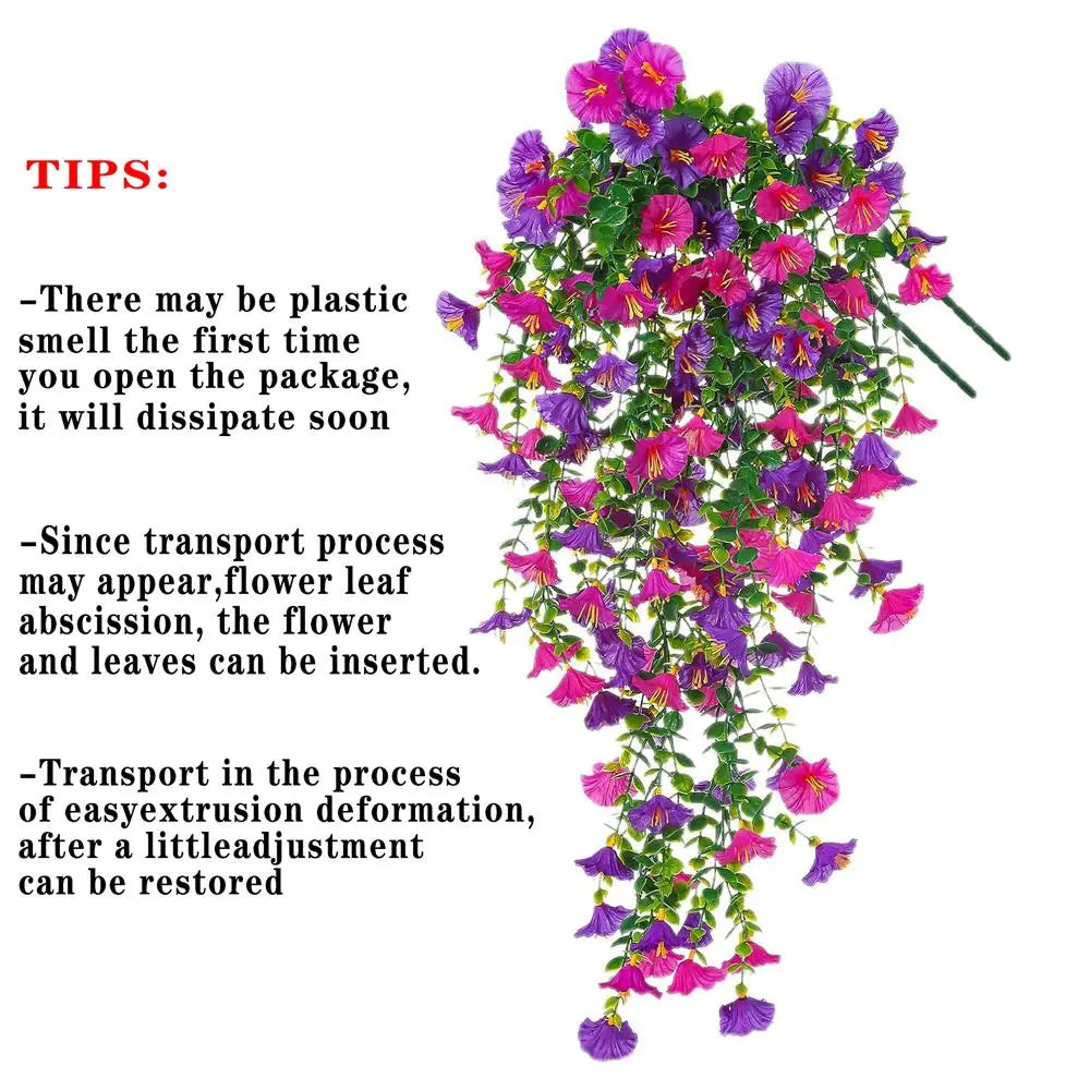 Artificial Hanging Flowers, 2/4 Counts Fake Plants, Plastic Floral Plants with Eucalyptus Leaves, Uv-Resistant Realistic Hanging Plants for Home and Garden Decor