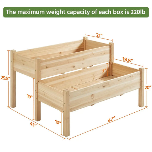 【Extra Large】Yaheetech 2-Tier Wooden Raised Garden Bed, Elevated Planter Box for Vegetables and Herbs, Patio Balcony Backyard