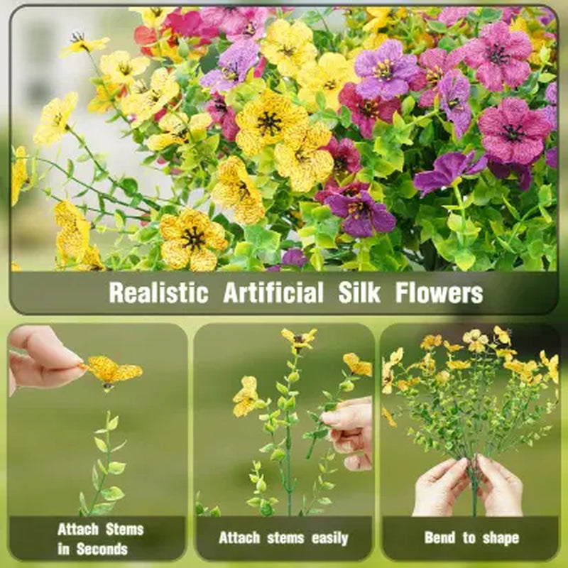 Set of 2 Artificial Flowers Outdoor with 2 Black Planters Total 60Cm, Fake Silk Flowers Durable Faux Plants for Front Porch, Patio, Garden Decoration Home