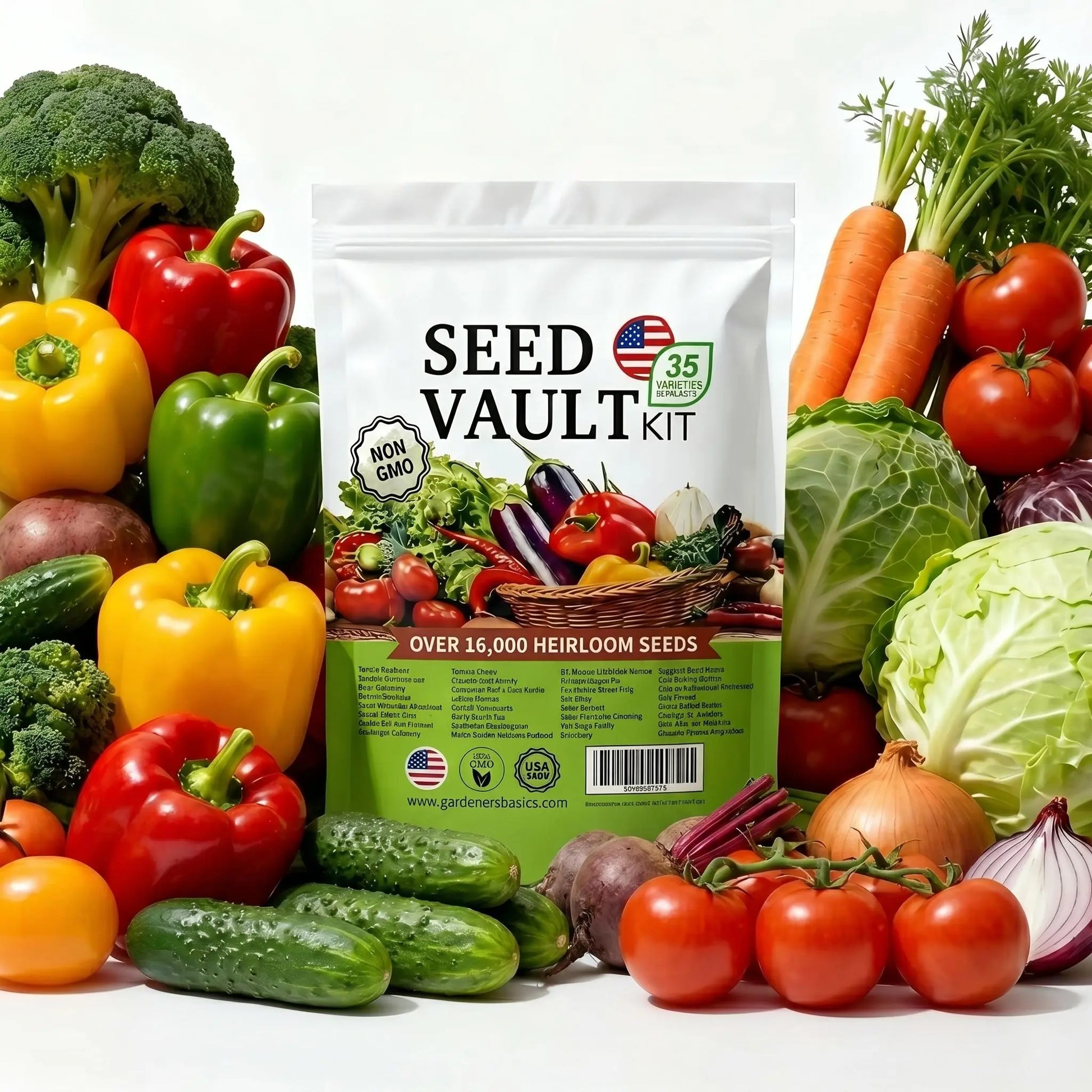 Heirloom Vegetable Seed Vault - 35-Variety, 90% Germination Rate, 16000+ Non-Gmo Survival Stock, Seedling Packet Vegetables, Broccoli Seeds, Grow Kit, Home Garden Emergency Supply, Beginner Gardening Gift, Double-Flowered Moss Rose Annual, Broccoli Seeds