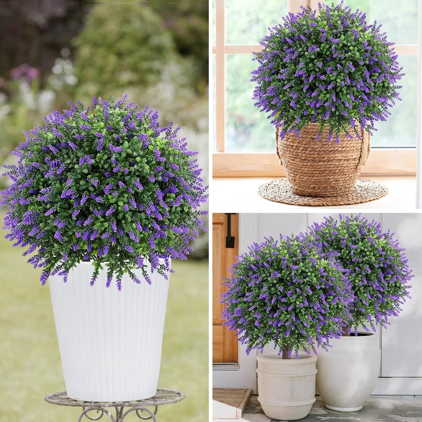 Artificial Boxwood Topiary Balls with Lavender – 24" Set of 2 Faux Shrub Bushes UV Resistant Faux Outdoor Plants for Indoor Porch Front Door, Evergreen Trees Faux Plant with Ground Spike, Mother'S Day Gifts Summerwins