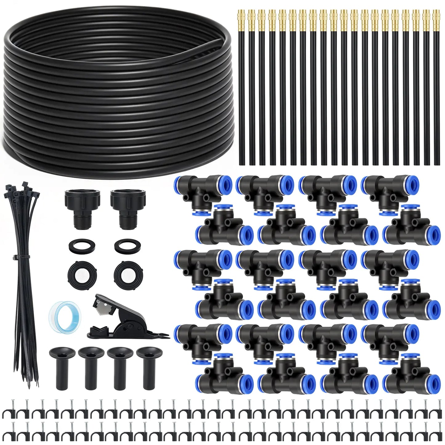 Drip Irrigation System 100FT 5/16", Upgrade Garden Sprinkler Kit with 25PCS 360° Adjustable Copper Nozzles, Automatic Misting Watering System for Raised Beds, Greenhouse, Lawn, Patio, Yard & Potted Plants