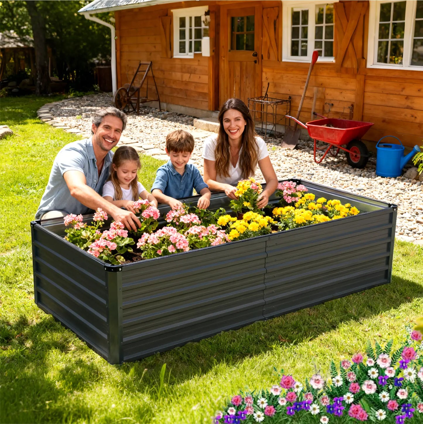 Raised Garden Bed, Outdoor Planter Box with Open Bottom Design, Metal Large Garden Bed for Vegetables, Herbs & Flowers, Rustproof for Backyard & Patio, Silver