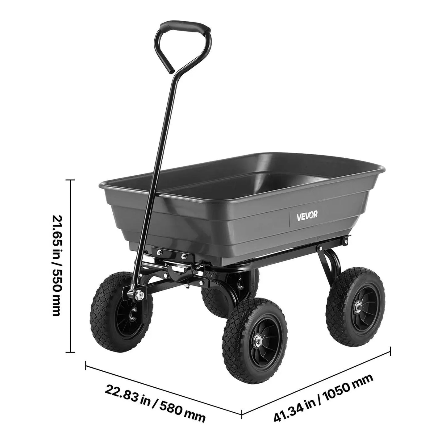 【Fathersdaygift】Vevor Poly Garden Dump Cart with Easy to Assemble Steel Frame, 2-In-1 Convertible Handle, 13 Inch Tires, Max Capacity 1500 Lbs, Utility Wheelbarrow Productivity Yard