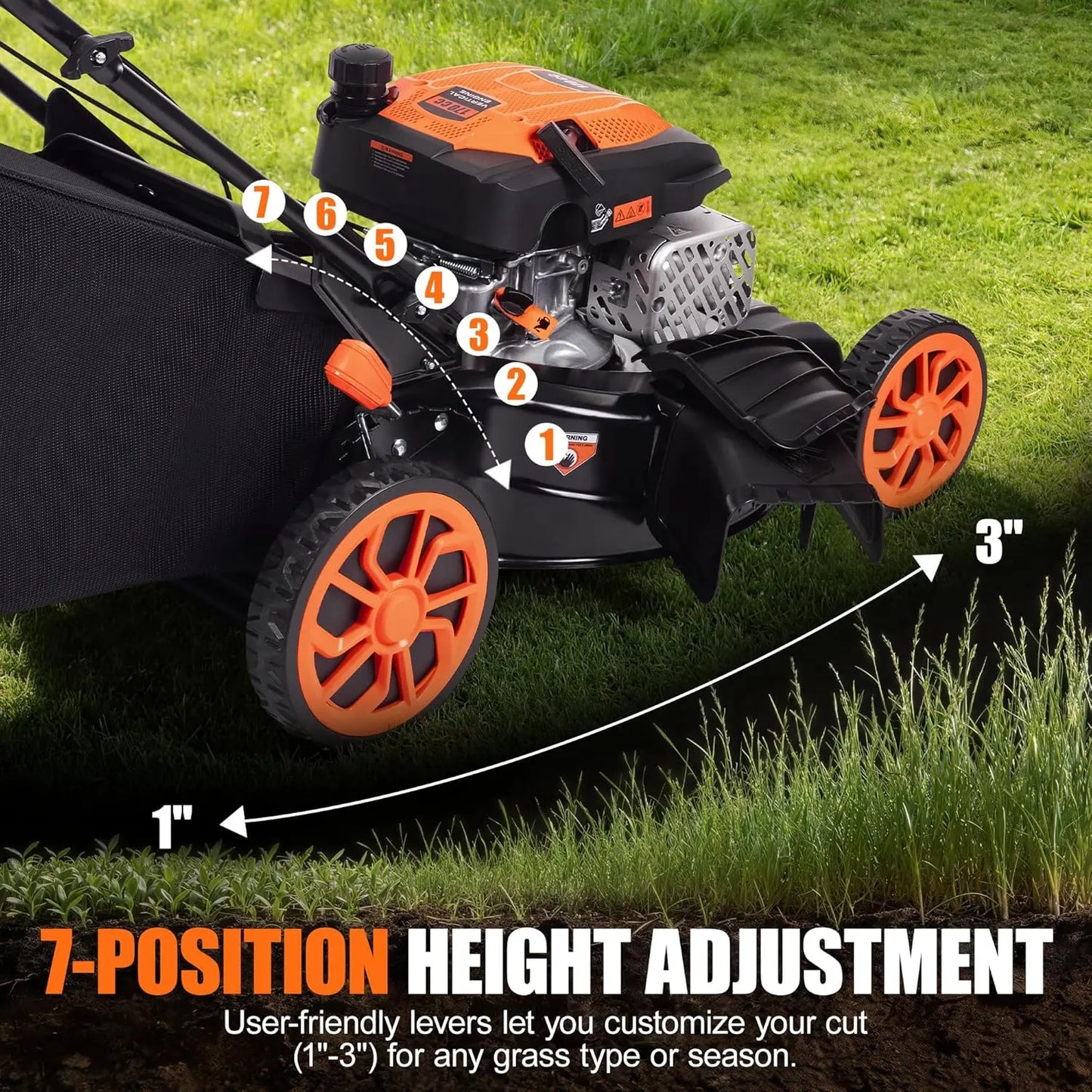 【Deals for You】Efurden 21" Self-Propelled Gas Lawn Mower – 170CC 4-Stroke Engine, 7 Cutting Heights, 3-In-1 Mulch/Bag/Discharge, 1.9-Bushel Large Grass Collector, EPA Compliant