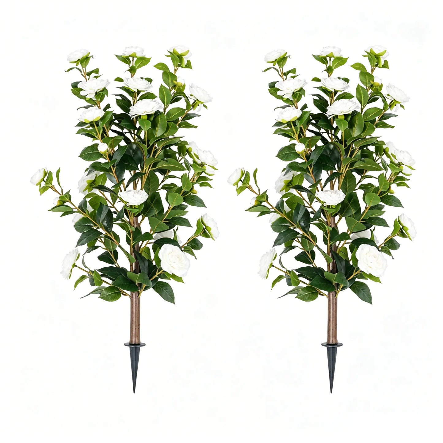 35" Realistic Artificial Camellia Tree, 2 Pcs No Fading Fake Flower Shrub, Weather Resistant Artificial Plants for Bedroom Patio Wedding Home Decoration, Best Housewarming Present