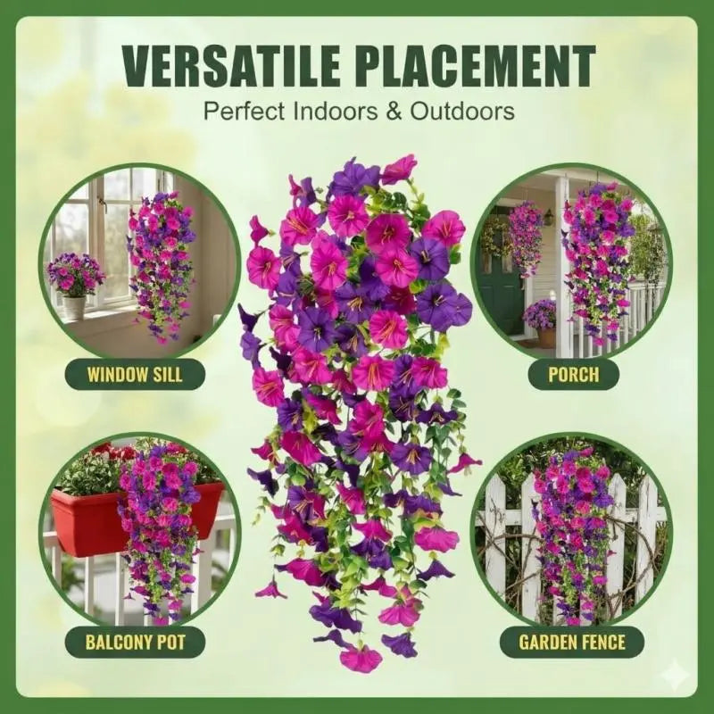 2/4/6/8 Pack Silk Hanging Morning Glory Vines with Plastic Stems, Uv-Resistant Artificial Outdoor Flowers, Plants Ornaments for Home Garden House Decor,Summerwins